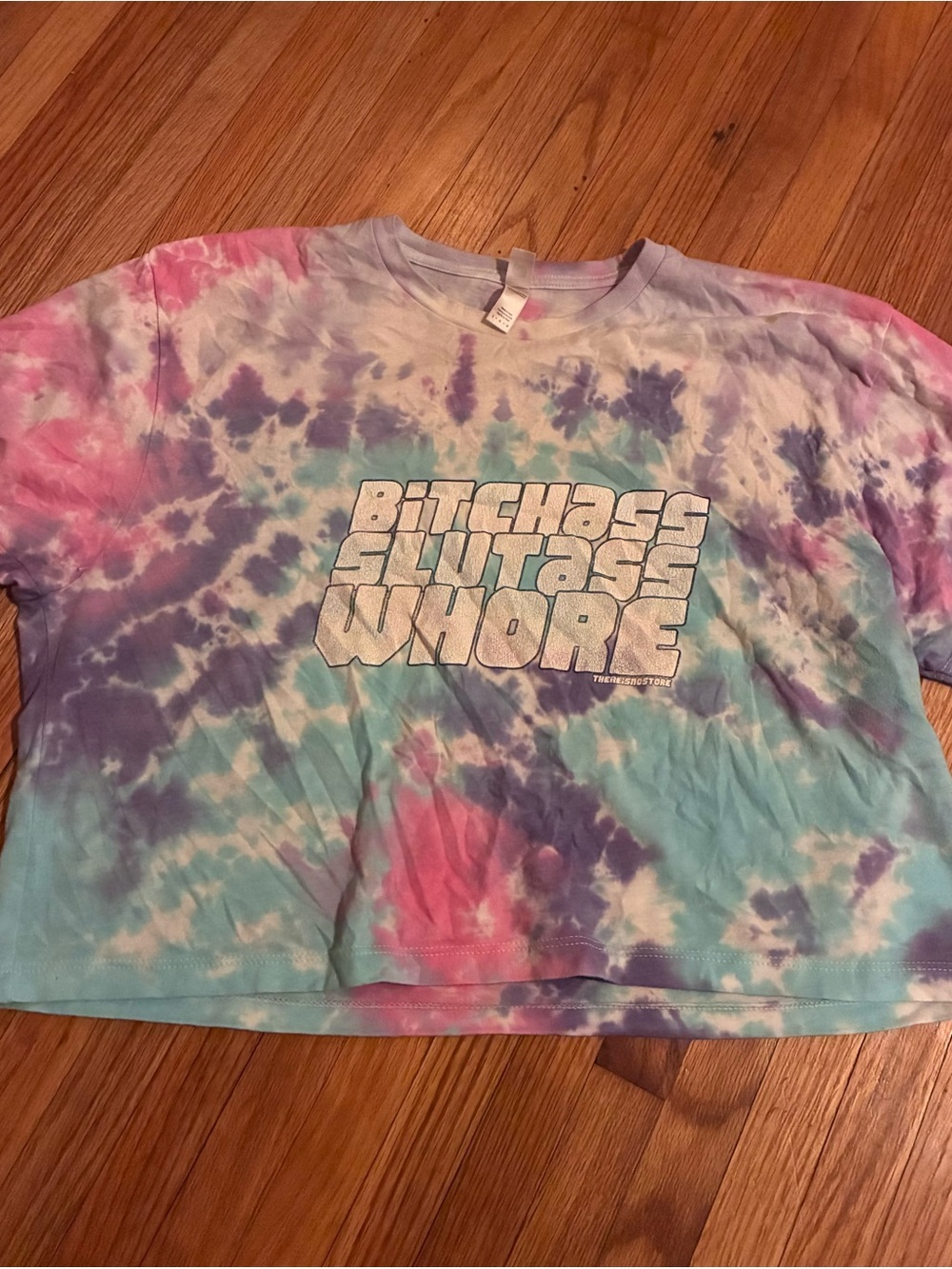 Tie-Dye Pastel Graphic Crop Tee - Blue Pink Purple